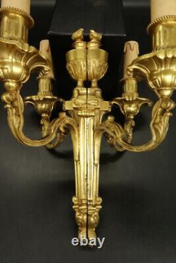 Pair Sconces Torch Urn Decor Louis XVI Style Era 19th Bronze French Antique