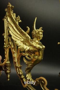 Pair Sconces Winged Woman Louis XVI Style Early 1900 Bronze French Antique