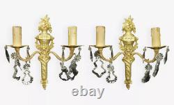 Pair Sconces With Tassels Louis XVI Style Early 1900 Bronze French Antique