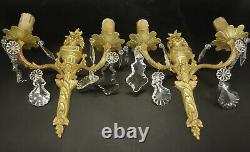 Pair Sconces With Tassels Louis XVI Style Early 1900 Bronze French Antique