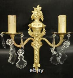 Pair Sconces With Tassels Louis XVI Style Early 1900 Bronze French Antique