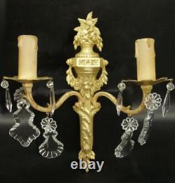 Pair Sconces With Tassels Louis XVI Style Early 1900 Bronze French Antique