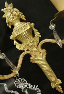 Pair Sconces With Tassels Louis XVI Style Early 1900 Bronze French Antique