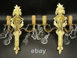 Pair Sconces With Tassels Louis XVI Style Early 1900 Bronze French Antique