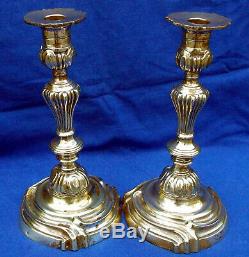 Pair of 18th century French gilded bronze Louis 15th candlesticks circa 1750