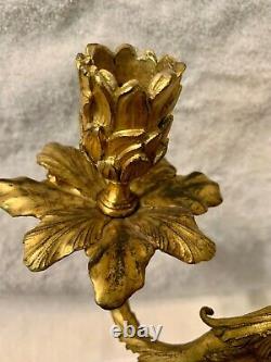 Pair of 18th or 19th Century French Louis XV Ormolu Gilt Bronze Candelabra