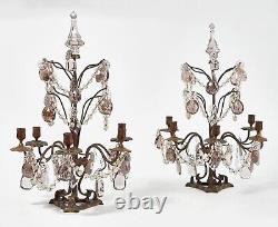 Pair of 19th Century French Louis XVI Style Gilt Amethyst & Glass Candelabra
