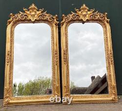 Pair of 20th Century French Louis XVI Style Gold Leaf Full-Length Wood Mirrors