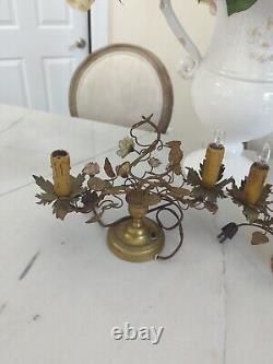 Pair of Antique Brass and Porcelain French Louis XV Style Table Lamps Boudoir