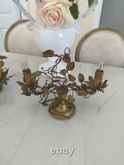 Pair of Antique Brass and Porcelain French Louis XV Style Table Lamps Boudoir