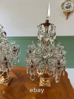Pair of Antique French 1900s Crystal Beaded Louis Style Decoration Candelabra