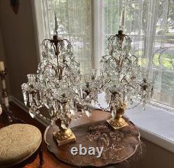 Pair of Antique French 1900s Crystal Beaded Louis Style Decoration Candelabra