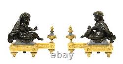 Pair of Antique French Bronze Marble Cherub Chenets Louis XV1 Stunning