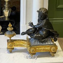 Pair of Antique French Bronze Marble Cherub Chenets Louis XV1 Stunning