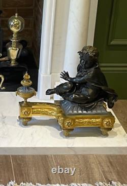 Pair of Antique French Bronze Marble Cherub Chenets Louis XV1 Stunning