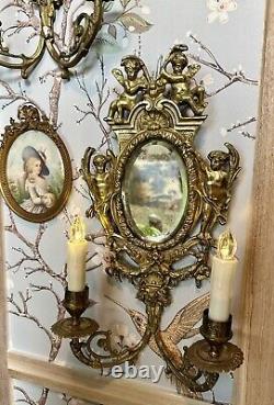 Pair of Antique French Louis XIV Bronze Cherub Wall Candle Sconces