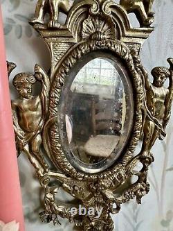 Pair of Antique French Louis XIV Bronze Cherub Wall Candle Sconces