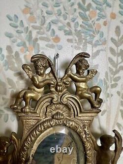 Pair of Antique French Louis XIV Bronze Cherub Wall Candle Sconces