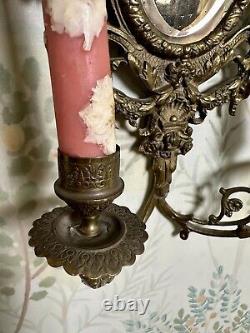 Pair of Antique French Louis XIV Bronze Cherub Wall Candle Sconces