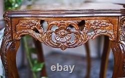 Pair of Antique French Louis XV Inlaid Marquetry, Carved Side End Parlor Tables