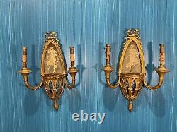 Pair of Antique French Louis XVI Style Gold Ormolu Wall Light Sconces-2 Goddess