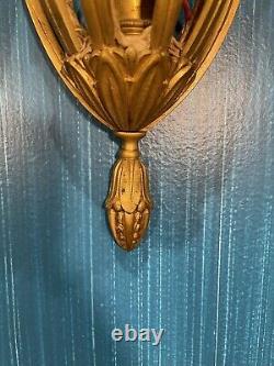 Pair of Antique French Louis XVI Style Gold Ormolu Wall Light Sconces-2 Goddess