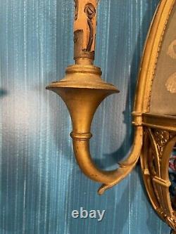 Pair of Antique French Louis XVI Style Gold Ormolu Wall Light Sconces-2 Goddess