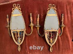 Pair of Antique French Louis XVI Style Gold Ormolu Wall Light Sconces-2 Goddess