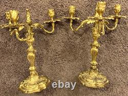 Pair of Antique French Rococo 19th Century Gilt Bronze Louis XV Style Candelabra