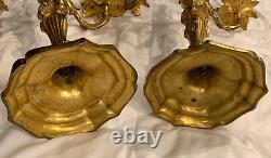 Pair of Antique French Rococo 19th Century Gilt Bronze Louis XV Style Candelabra