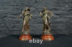 Pair of Antique French Spelter Figures by Louis Moreau