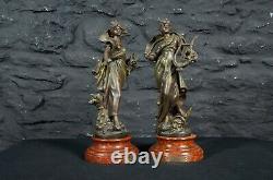 Pair of Antique French Spelter Figures by Louis Moreau