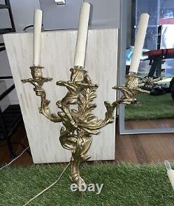 Pair of Antique Louis XV French Gilt Bronze Wall Sconce Lights
