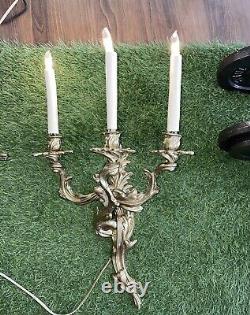 Pair of Antique Louis XV French Gilt Bronze Wall Sconce Lights