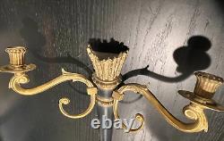 Pair of Antique MCM Louis XVI French Style Sconces Candle Holders Brass 2 Arms