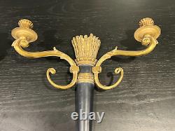 Pair of Antique MCM Louis XVI French Style Sconces Candle Holders Brass 2 Arms