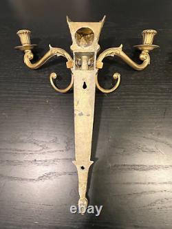 Pair of Antique MCM Louis XVI French Style Sconces Candle Holders Brass 2 Arms