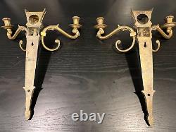 Pair of Antique MCM Louis XVI French Style Sconces Candle Holders Brass 2 Arms