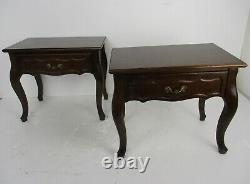 Pair of Country French Louis XV Style Carved Nightstands End Tables Wood Vtg