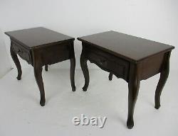 Pair of Country French Louis XV Style Carved Nightstands End Tables Wood Vtg