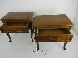 Pair of Country French Louis XVI Style Hand Carved Nightstands End Tables Vtg
