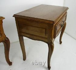 Pair of Country French Louis XVI Style Hand Carved Nightstands End Tables Vtg