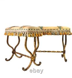 Pair of Fireside decorative X frame gilded toleware stools Art Deco Louis XVI