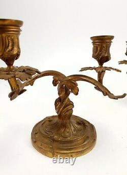 Pair of French Antique Bronze Louis XV Candleholders Candlesticks
