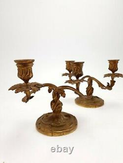 Pair of French Antique Bronze Louis XV Candleholders Candlesticks