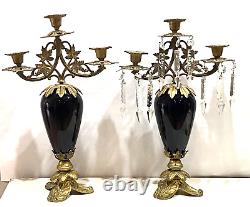 Pair of French Louis XVI Swedish Candelabra Candle Holder Gold Gilt Porcelain