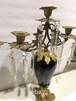 Pair of French Louis XVI Swedish Candelabra Candle Holder Gold Gilt Porcelain