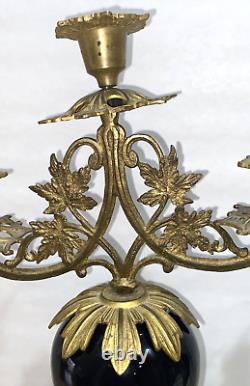 Pair of French Louis XVI Swedish Candelabra Candle Holder Gold Gilt Porcelain