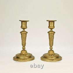 Pair of Old or Antique French Gilt Bronze Louis Seize Style Candlesticks BR