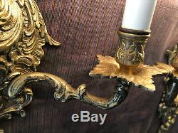 Pair of Vintage Brass 3-Light Electric Sconces French Louis XV Rococo Style
